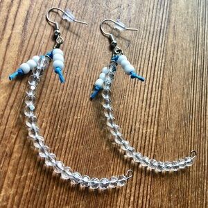 *5 For $20***Ladies Long Clear Beaded Dangle Earrings,  Handmade